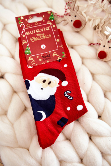 Calcetines navideños de algodón rojos con Papá Noel