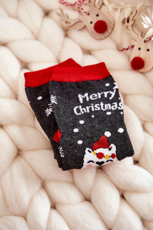 Calcetines infantiles "Feliz Navidad" color gris-rojo