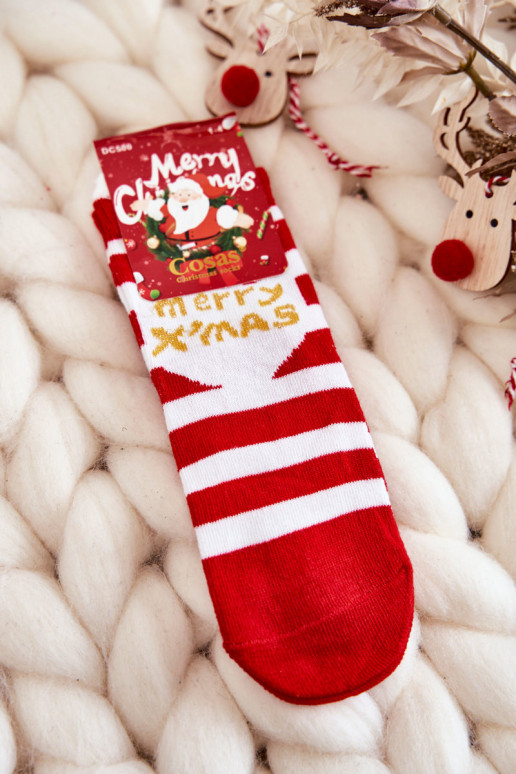 Calcetines navideños infantiles con rayas Cosas color blanco-rojo