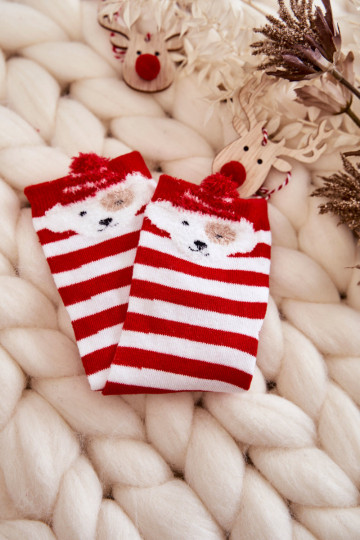 Calcetines de rayas con perritos Color blanco-rojo