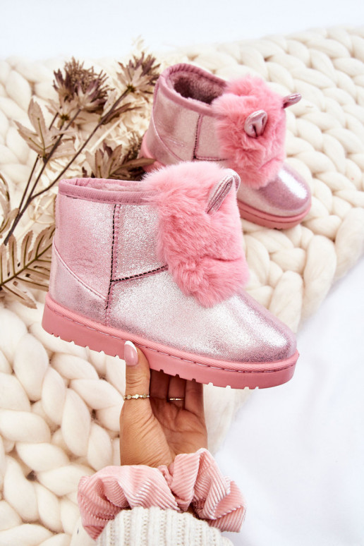 Botas de nieve para niños calentadas con pelo interior con orejas rosa Betty Botas de nieve para niños calentadas con pelo interior con orejas rosa Betty