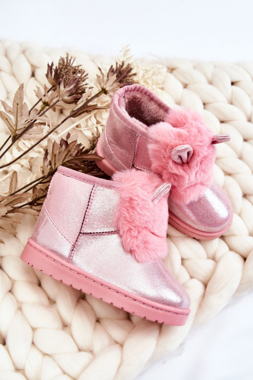 Botas de nieve para niños calentadas con pelo interior con orejas rosa Betty Botas de nieve para niños calentadas con pelo interior con orejas rosa Betty