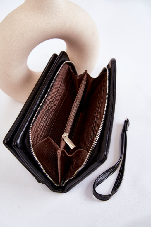 Cartera grande de mujer de Piel en color negro Brillo