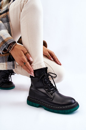 Black TrinahBotas con cordones y plataforma de mujer de color verde 2