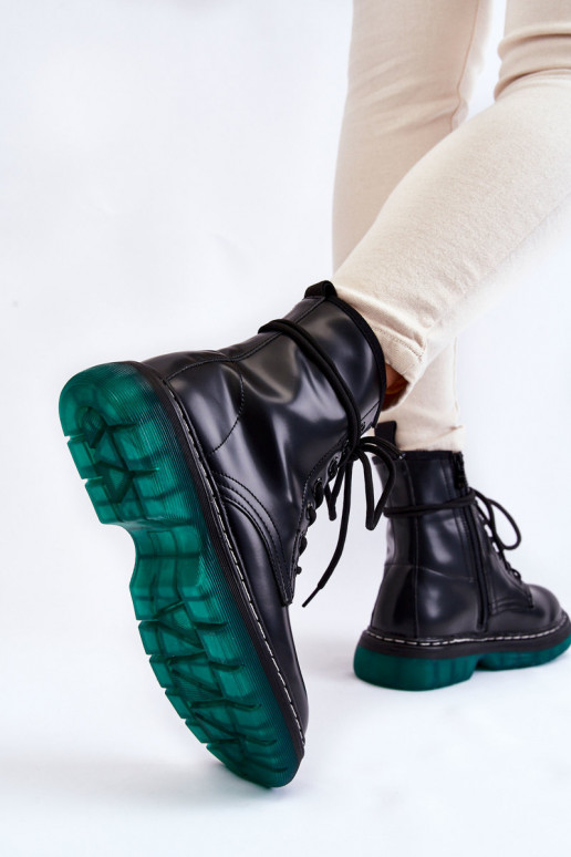Black TrinahBotas con cordones y plataforma de mujer de color verde