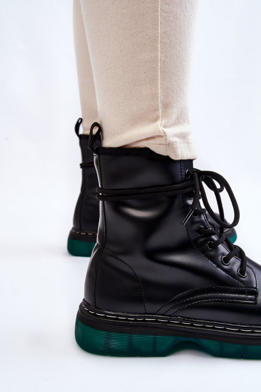 Black TrinahBotas con cordones y plataforma de mujer de color verde