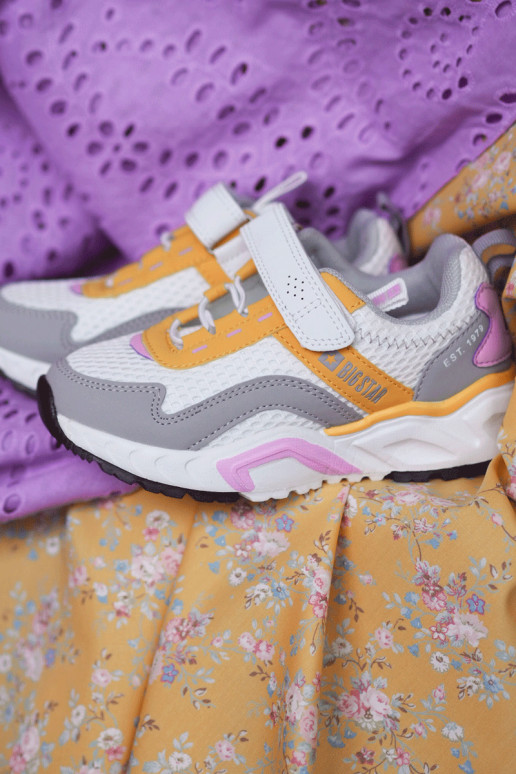 Deportivas infantiles con cierres adhesivos Big Star JJ374257 Blanco-amarillo