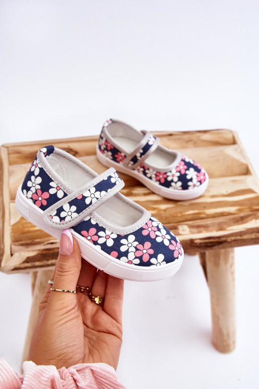 Bailarinas infantiles con estampado floral en color azul-gris Noah