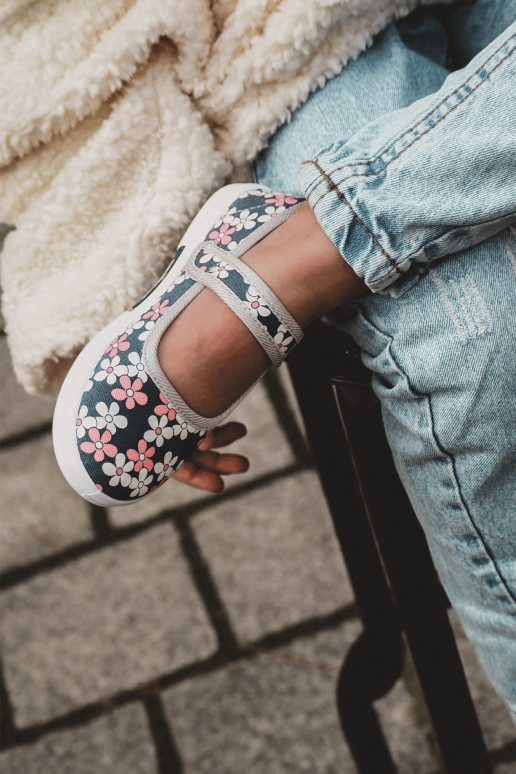 Bailarinas infantiles con estampado floral en color azul-gris Noah