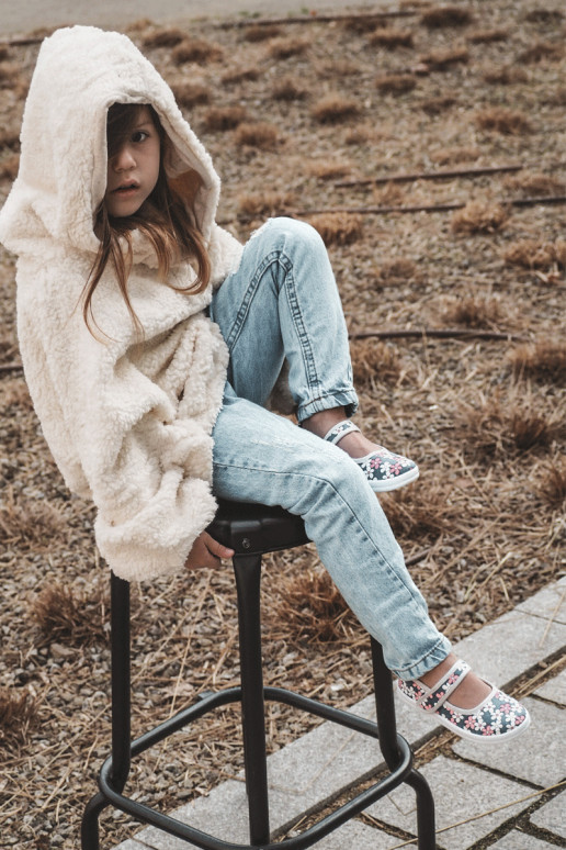 Bailarinas infantiles con estampado floral en color azul-gris Noah