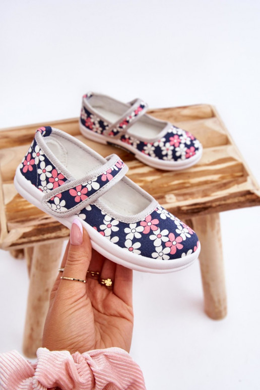 Bailarinas infantiles con estampado floral en color azul-gris Noah