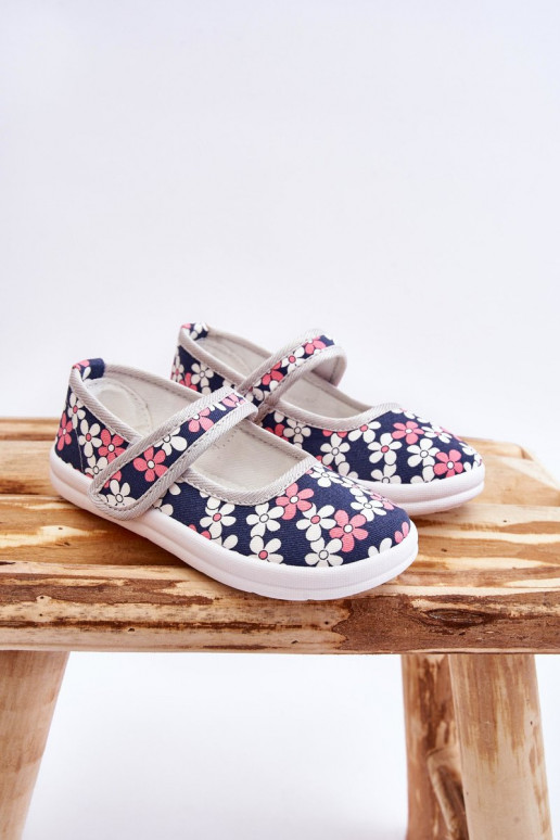 Bailarinas infantiles con estampado floral en color azul-gris Noah