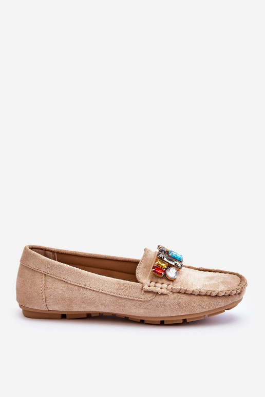 Mocasines elegantes de ante con ojales brillantes en beige Lucille