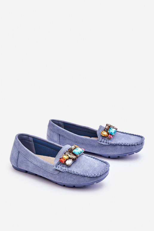 Mocasines elegantes de ante con ojales brillantes en azul Lucille
