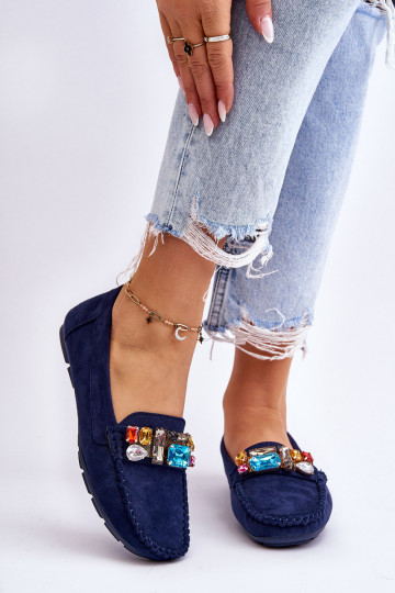 Mocasines elegantes de ante con ojales brillantes en azul oscuro Lucille 2