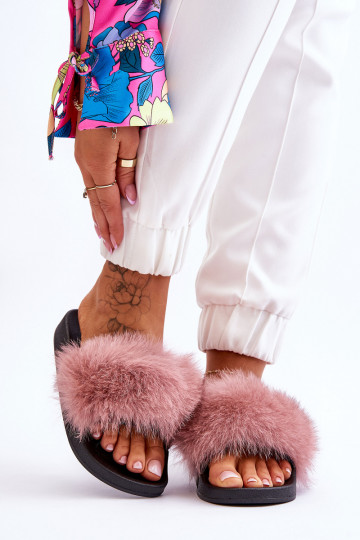 Pantuflas de goma con estilo con pelo en color rosa Lucrece