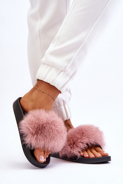 Pantuflas de goma con estilo con pelo en color rosa Lucrece