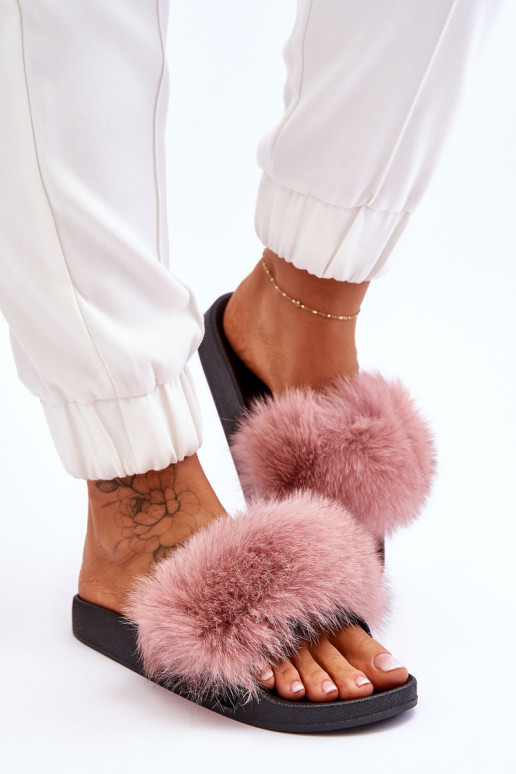 Pantuflas de goma con estilo con pelo en color rosa Lucrece