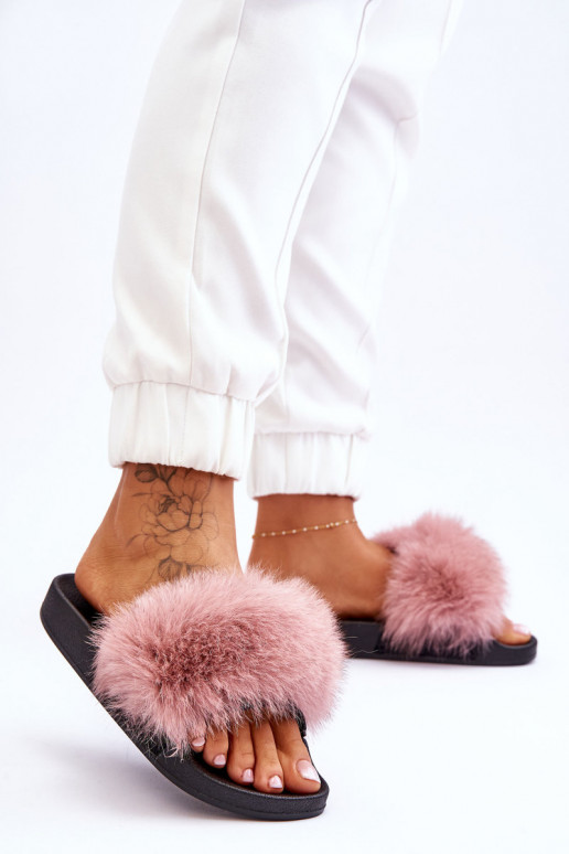 Pantuflas de goma con estilo con pelo en color rosa Lucrece