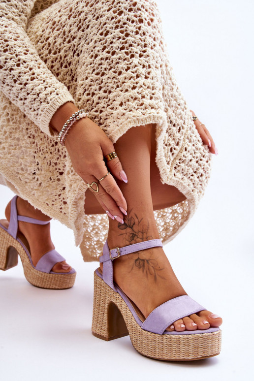 Sandalias de ante con tacón grueso Morado Elishia