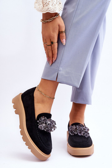 Mocasines de ante con ojales brillantes en color negro Demeris