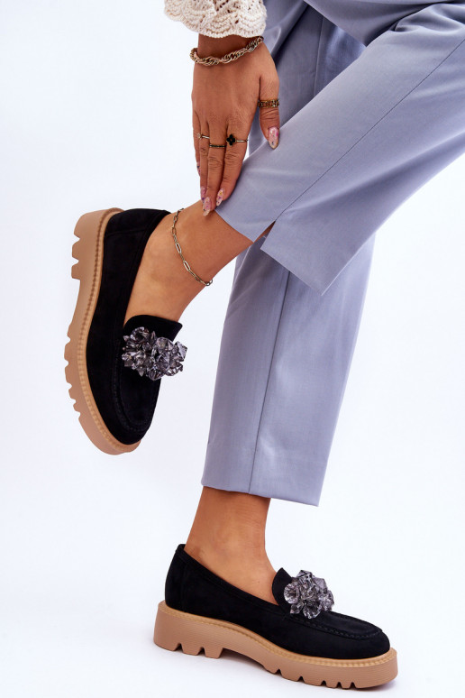 Mocasines de ante con ojales brillantes en color negro Demeris