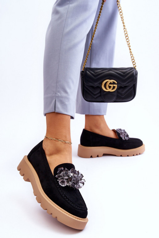 Mocasines de ante con ojales brillantes en color negro Demeris