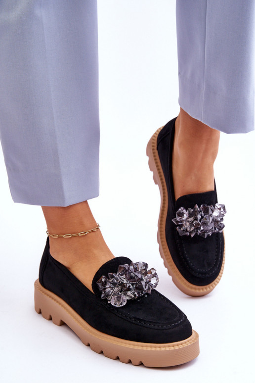 Mocasines de ante con ojales brillantes en color negro Demeris