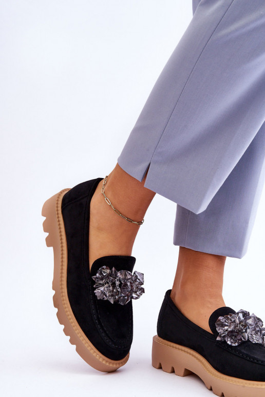 Mocasines de ante con ojales brillantes en color negro Demeris