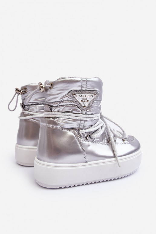 Botas de nieve para niños calentadas con cordones color plata Colina Botas de nieve para niños calentadas con cordones color plata Colina