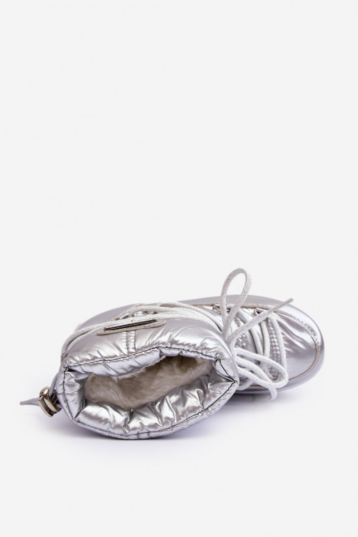 Botas de nieve para niños calentadas con cordones color plata Colina Botas de nieve para niños calentadas con cordones color plata Colina