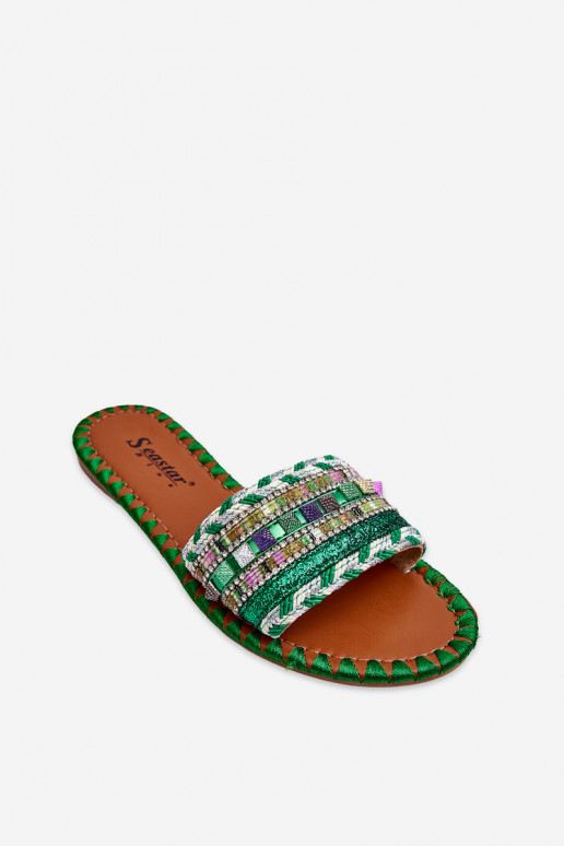 Pantuflas decoradas color verde Bellisa