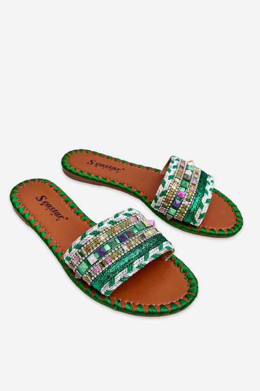 Pantuflas decoradas color verde Bellisa