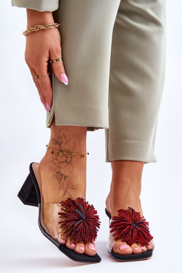 Pantuflas transparentes con tacón S.Barski KV-AP658-1 color negro