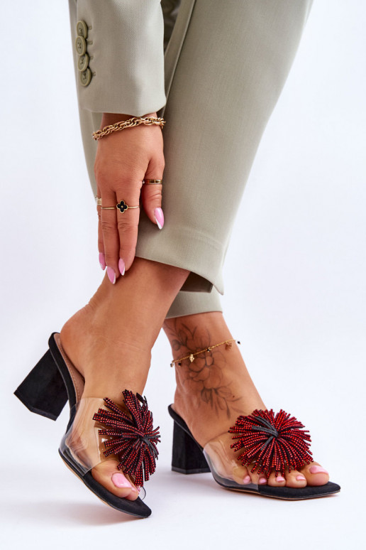 Pantuflas transparentes con tacón S.Barski KV-AP658-1 color negro Pantuflas transparentes con tacón S.Barski KV-AP658-1 color negro