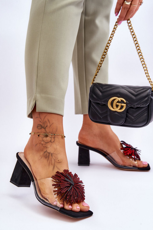 Pantuflas transparentes con tacón S.Barski KV-AP658-1 color negro Pantuflas transparentes con tacón S.Barski KV-AP658-1 color negro