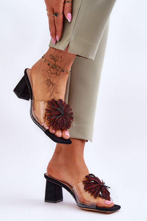 Pantuflas transparentes con tacón S.Barski KV-AP658-1 color negro Pantuflas transparentes con tacón S.Barski KV-AP658-1 color negro