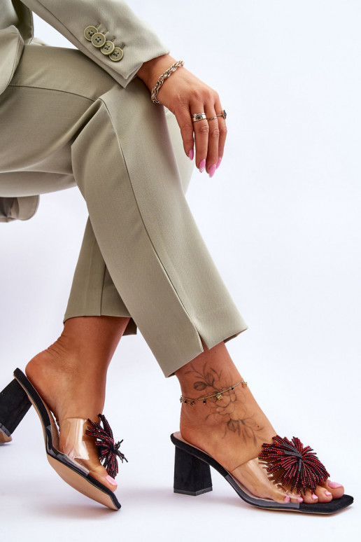 Pantuflas transparentes con tacón S.Barski KV-AP658-1 color negro Pantuflas transparentes con tacón S.Barski KV-AP658-1 color negro