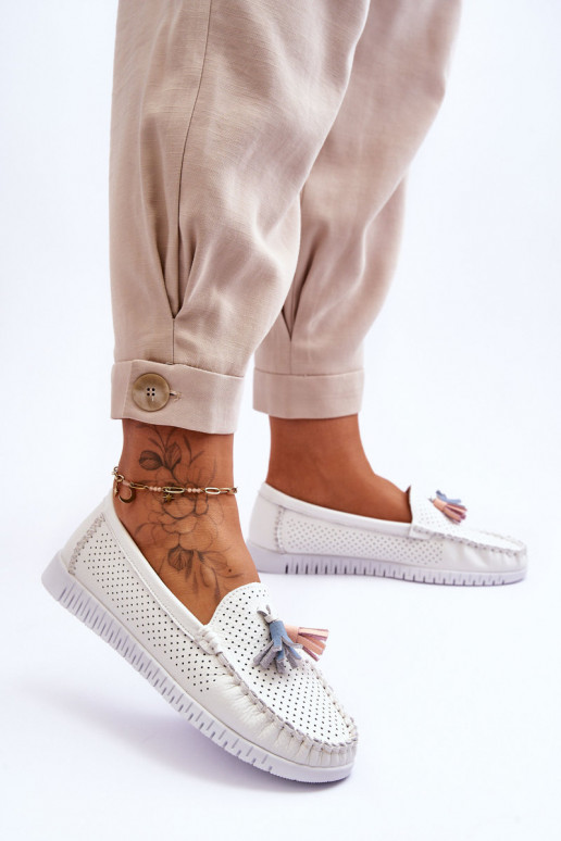 Mocasines con elementos calados en color blanco Lanzarot