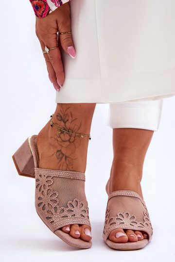 Zapatillas con tacón con malla S.Barski KV-612-1 Nude