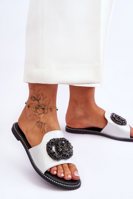 Pantuflas con bonitos detalles S.Barski KV-520-3 color plata