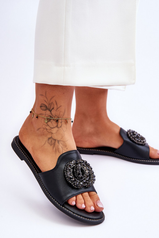 Pantuflas con bonitos detalles S.Barski KV-520-3 color negro Pantuflas con bonitos detalles S.Barski KV-520-3 color negro