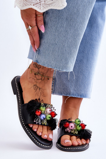 Pantuflas con abalorios decorativos S.Barski KV-2775-47 color negro