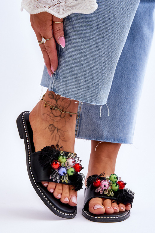 Pantuflas con abalorios decorativos S.Barski KV-2775-47 color negro Pantuflas con abalorios decorativos S.Barski KV-2775-47 color negro