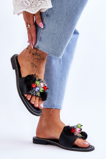 Pantuflas con abalorios decorativos S.Barski KV-2775-47 color negro 2