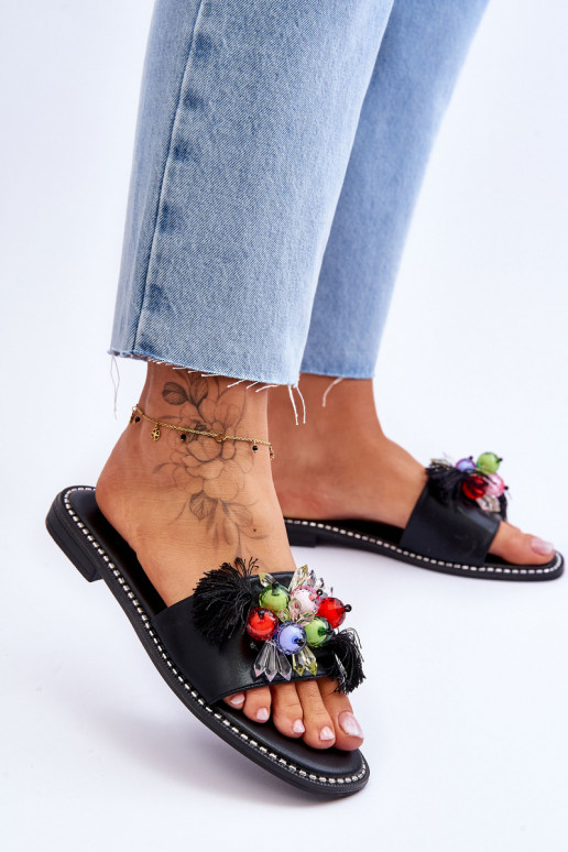 Pantuflas con abalorios decorativos S.Barski KV-2775-47 color negro Pantuflas con abalorios decorativos S.Barski KV-2775-47 color negro