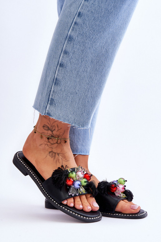 Pantuflas con abalorios decorativos S.Barski KV-2775-47 color negro Pantuflas con abalorios decorativos S.Barski KV-2775-47 color negro