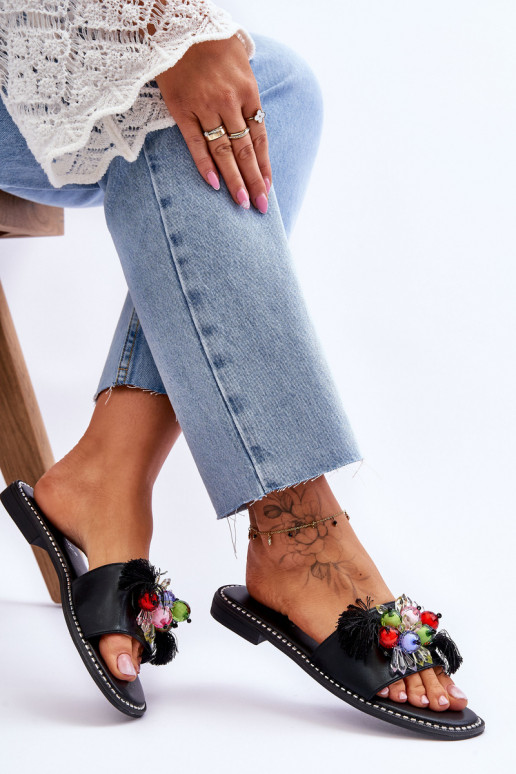 Pantuflas con abalorios decorativos S.Barski KV-2775-47 color negro Pantuflas con abalorios decorativos S.Barski KV-2775-47 color negro