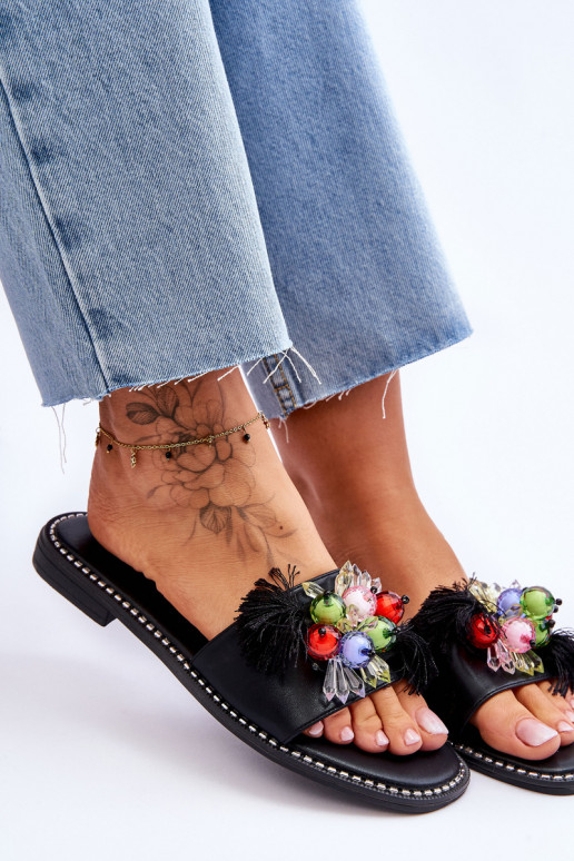 Pantuflas con abalorios decorativos S.Barski KV-2775-47 color negro Pantuflas con abalorios decorativos S.Barski KV-2775-47 color negro