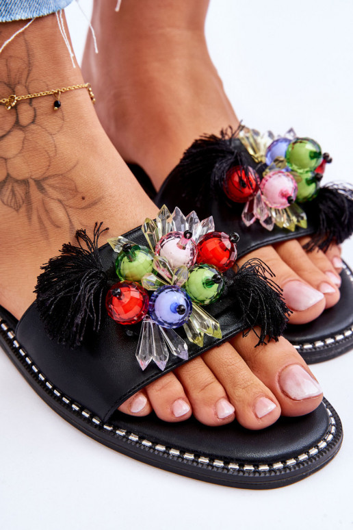Pantuflas con abalorios decorativos S.Barski KV-2775-47 color negro